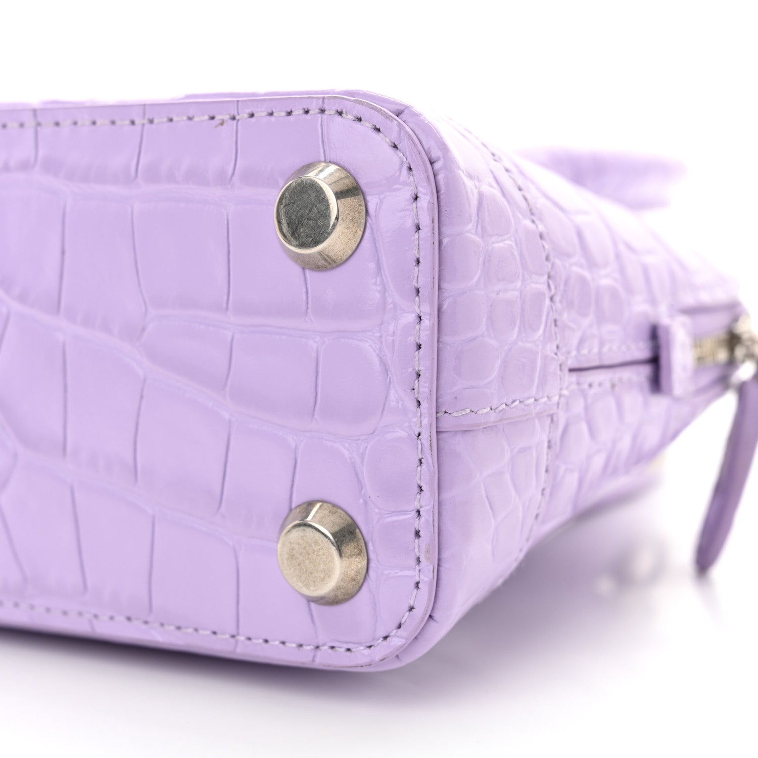 Balenciaga Shiny Calfskin Logo Crocodile Embossed XXS Ville Top Handle Bag Lilac White 10 of 15