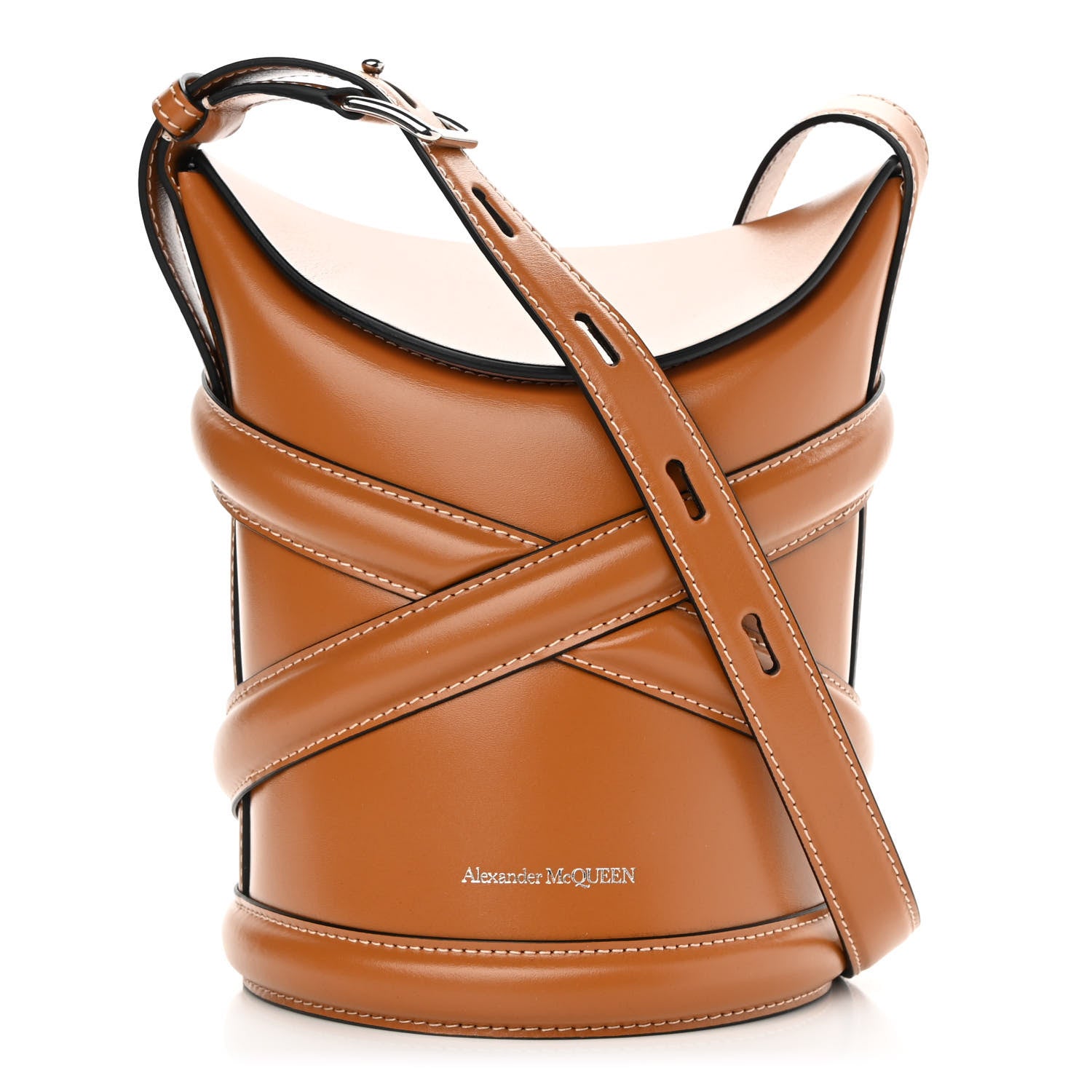 Alexander McQueen Calfskin The Curve Small Shoulder Bag Tan 1 of 8