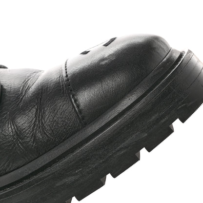 Chanel Shiny Calfskin Quilted Lace Up Combat Boots 38 Black 11 of 14
