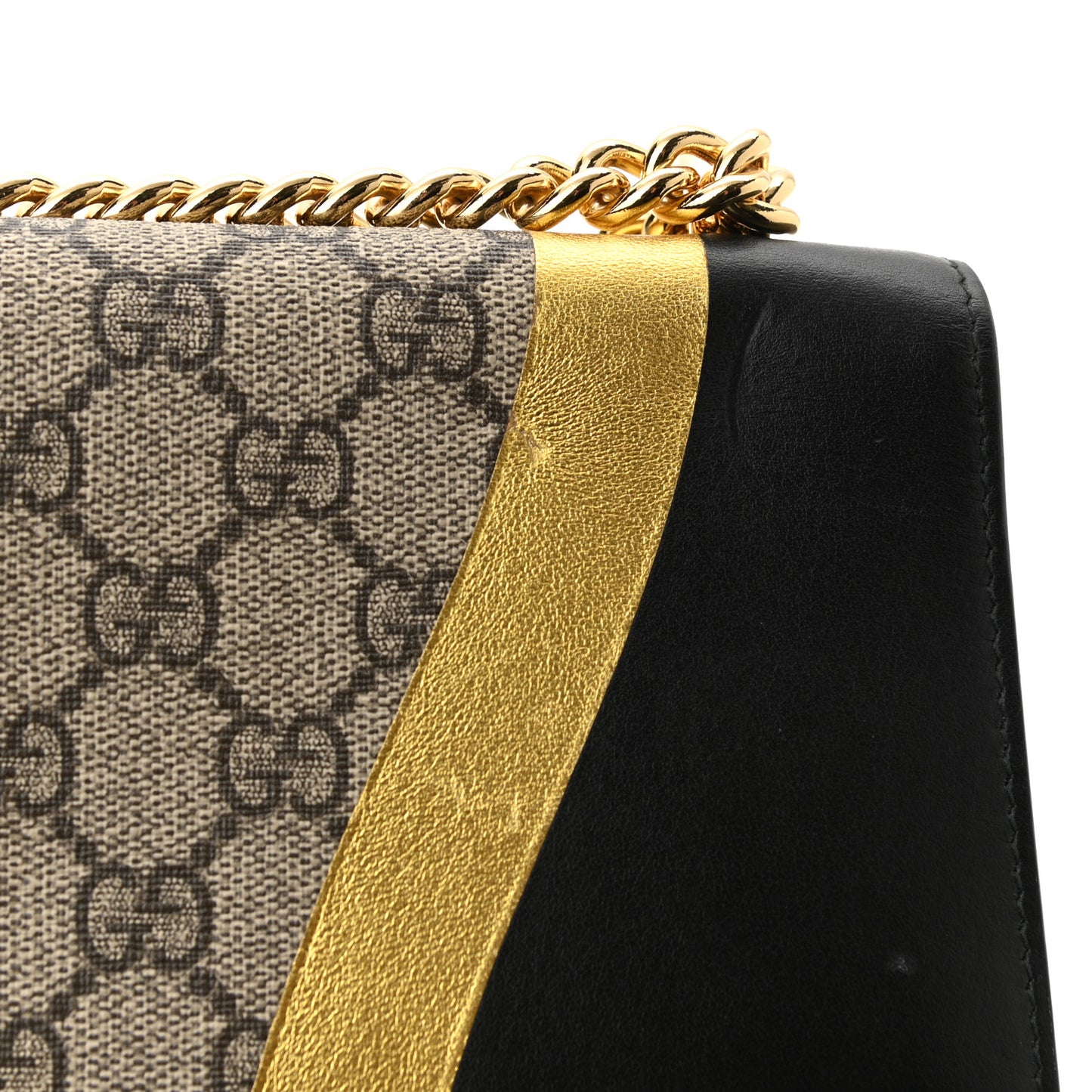 Calfskin GG Supreme Monogram Medium Padlock Shoulder Bag Black Gold