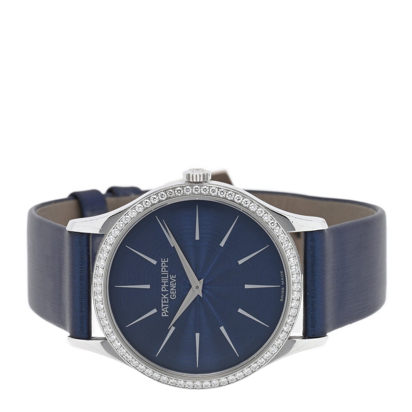 18K White Gold Satin Diamond 33mm Calatrava Automatic Watch Midnight Blue 4896G-001