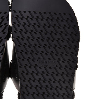 Hermes Calfskin Woolskin Womens Chypre Sandals 36 Black 10 of 12