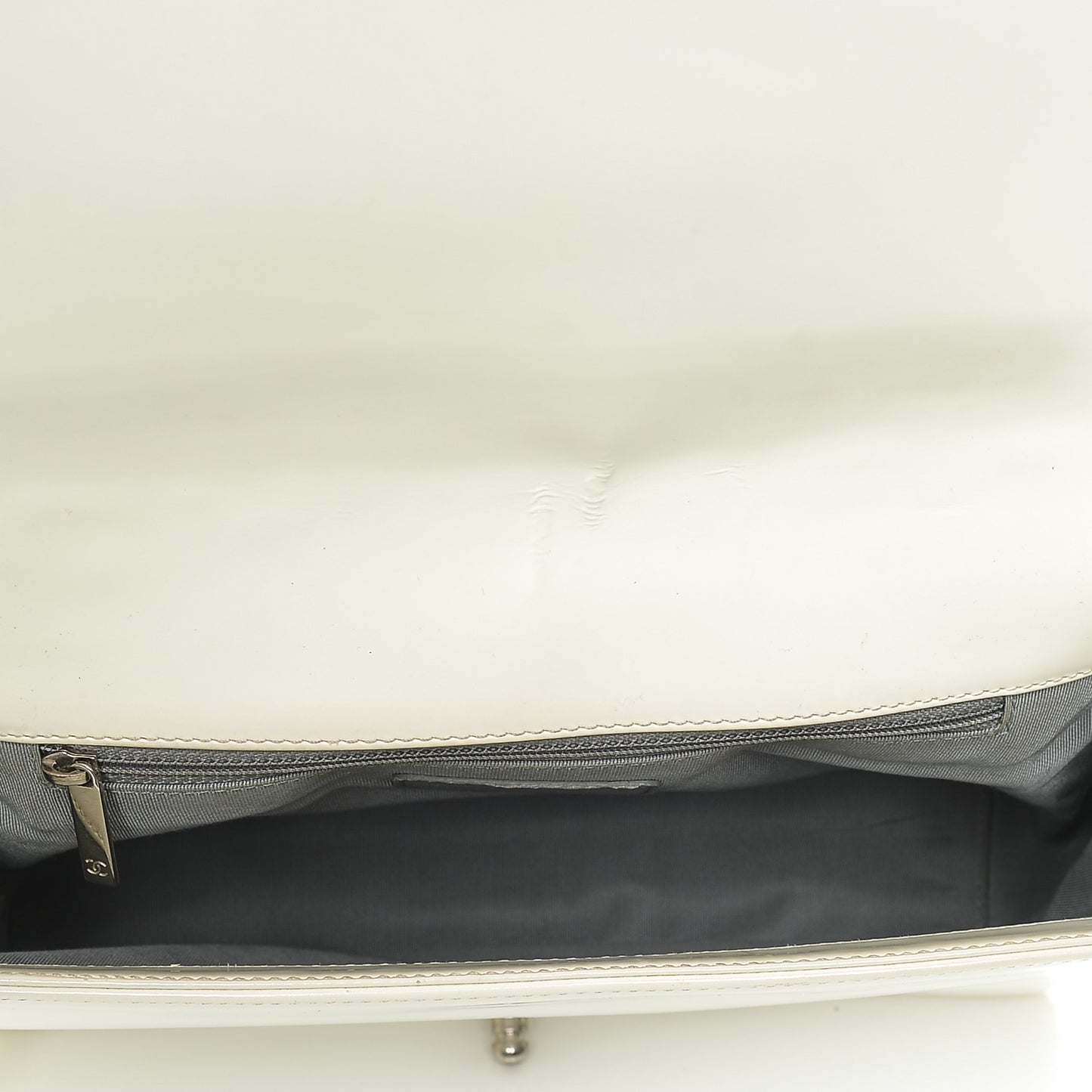 Glazed Calfskin Large Boy Flap White