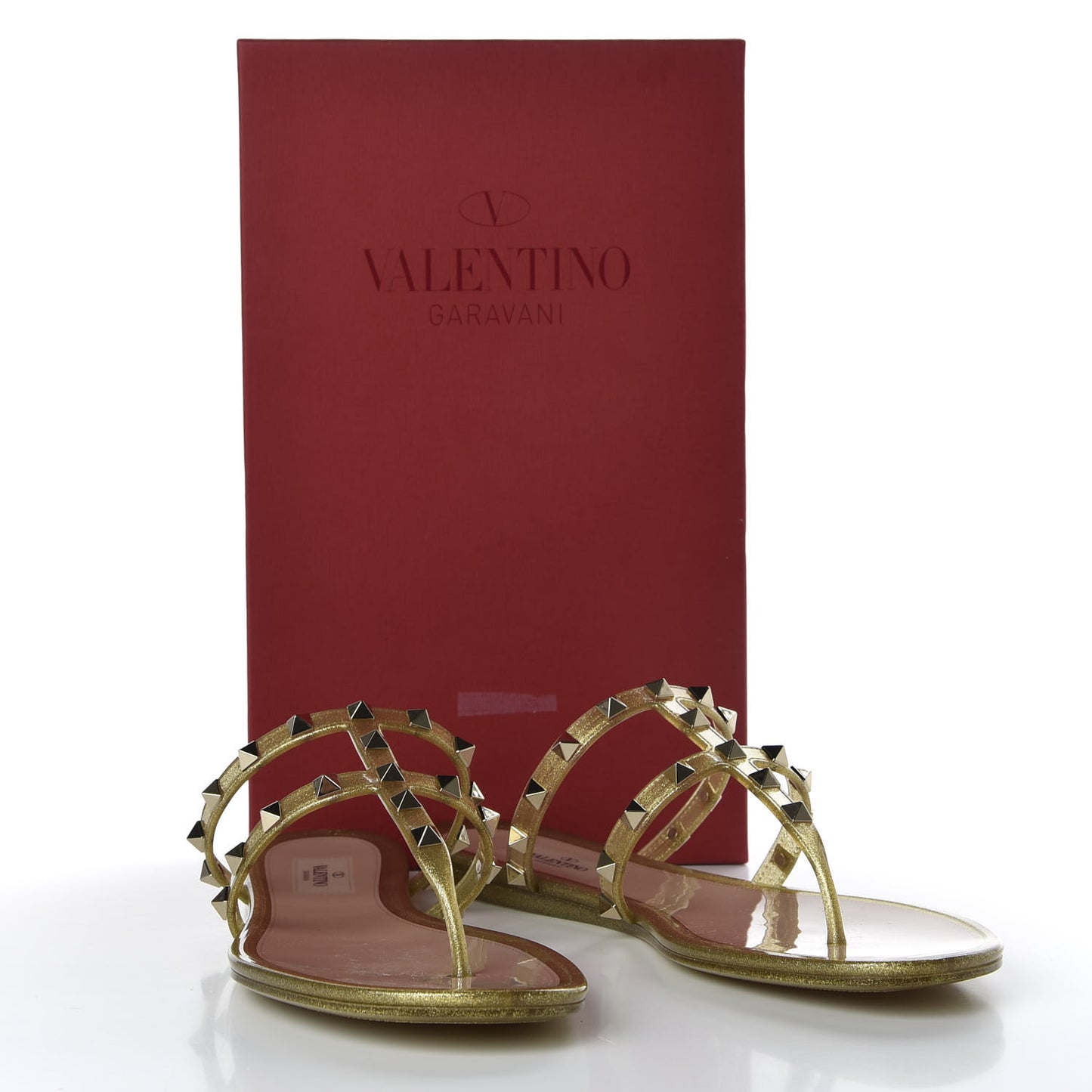 PVC Jelly Glitter Rockstud Caged Flat Thong Sandals 40 Oro