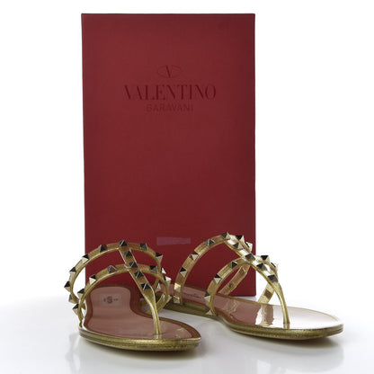 Valentino Garavani PVC Jelly Glitter Rockstud Caged Flat Thong Sandals 40 Oro 9 of 9