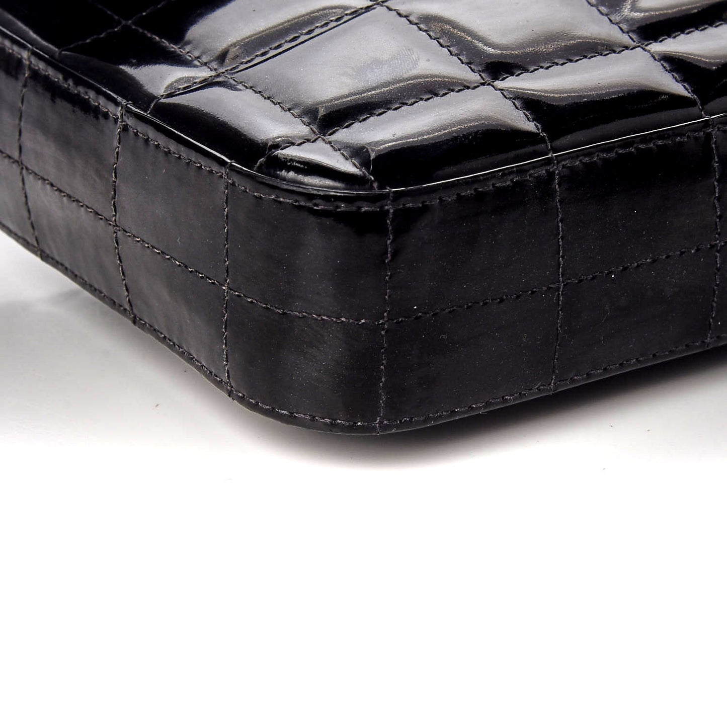 Patent Quilted East West Chocolate Bar Flap Black