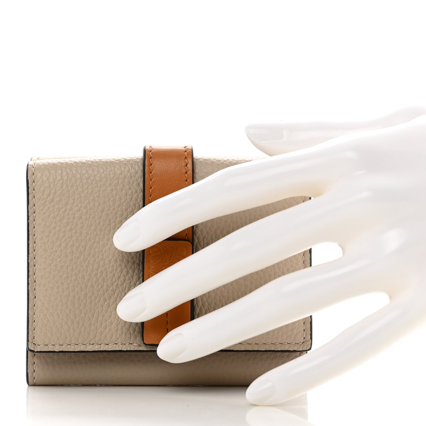 Grained Calfskin Anagram Embossed Trifold Wallet Light Oat Honey