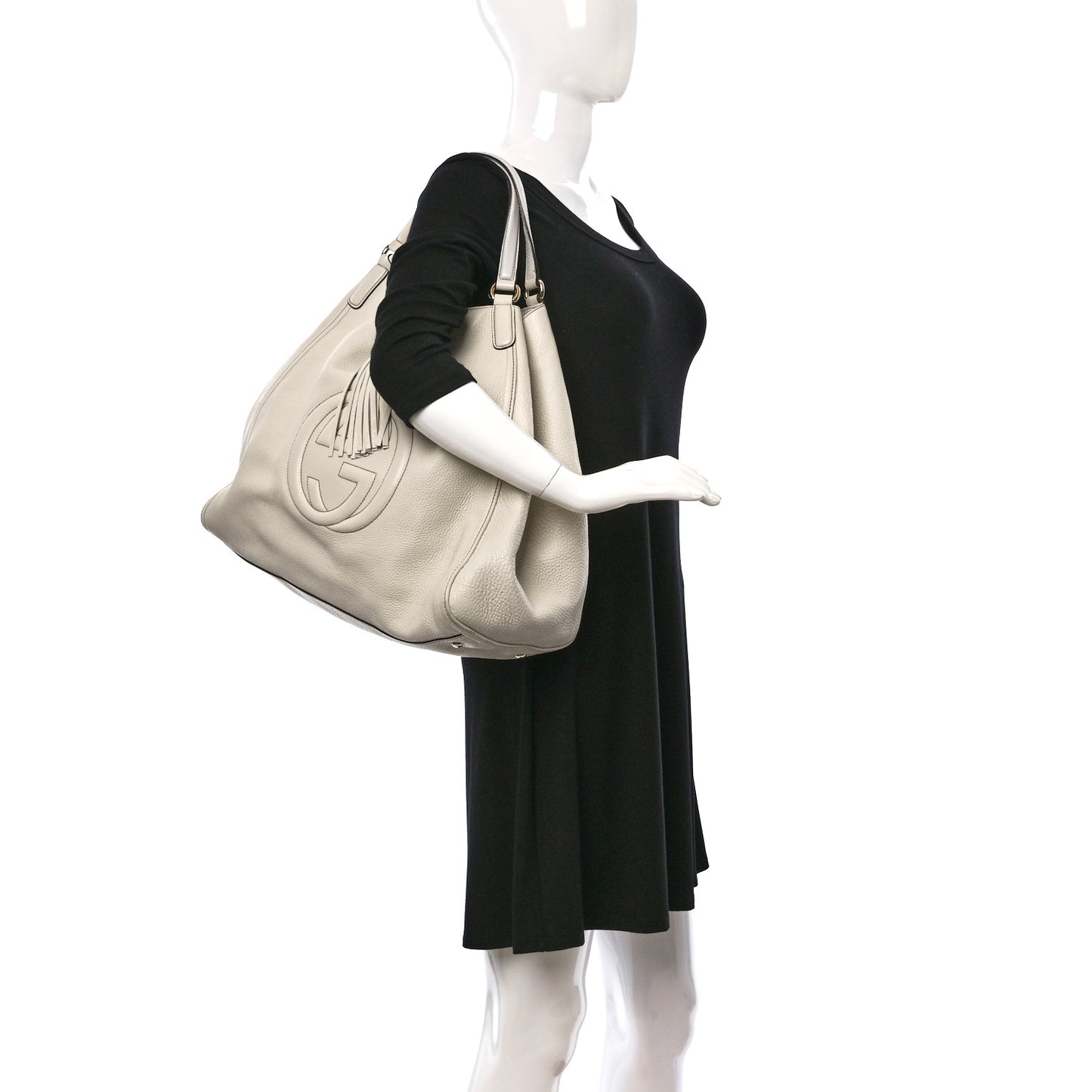 Pebbled Calfskin Large Soho Shoulder Bag Off White