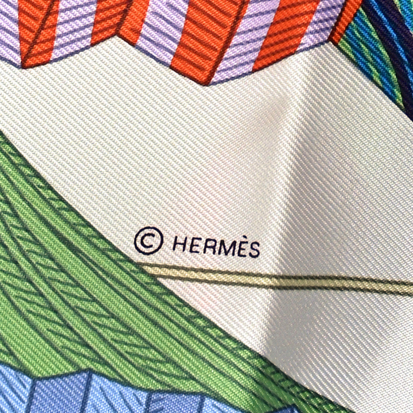 Hermes Silk Lanternes Ballons et Cocardes Scarf 90 Bleu Ciel White Vert 4 of 5
