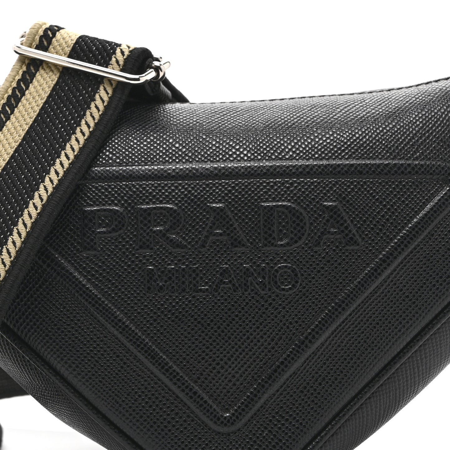 Saffiano Cuir Triangle Logo Embossed Triangle Shoulder Bag Black
