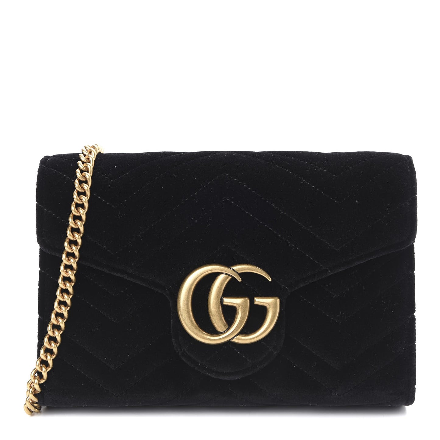 Velvet Matelasse GG Marmont Chain Wallet Black