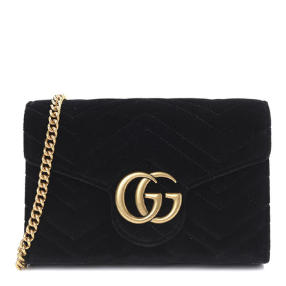 Gucci Velvet Matelasse GG Marmont Chain Wallet Black 1 of 10