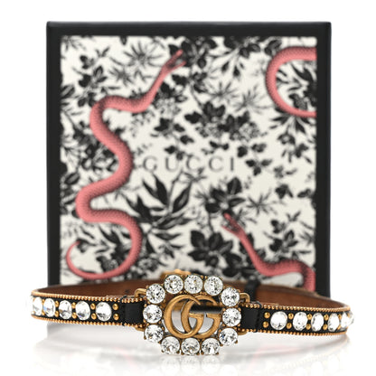 Gucci Calfskin Crystal Embellished Double G Choker Necklace Black 7 of 7