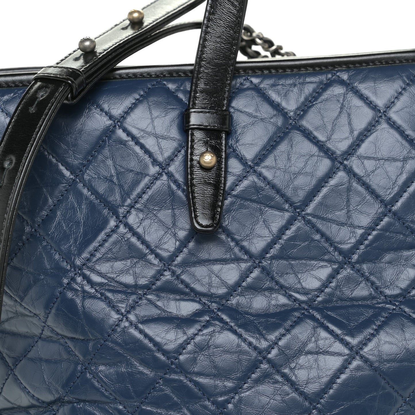 Aged Calfskin Quilted Large Gabrielle Shopping Tote Navy Black