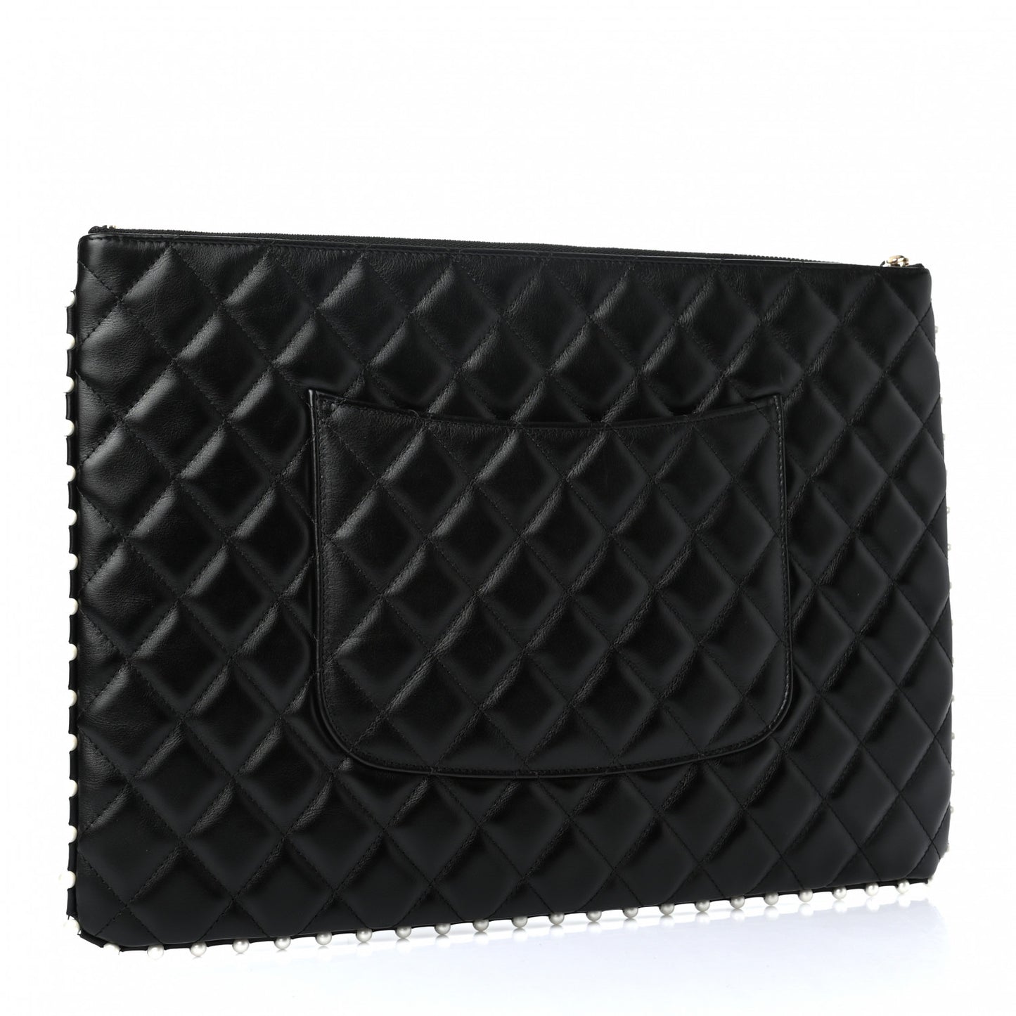 Calfskin Quilted Pearl Large Cosmetic Case Black