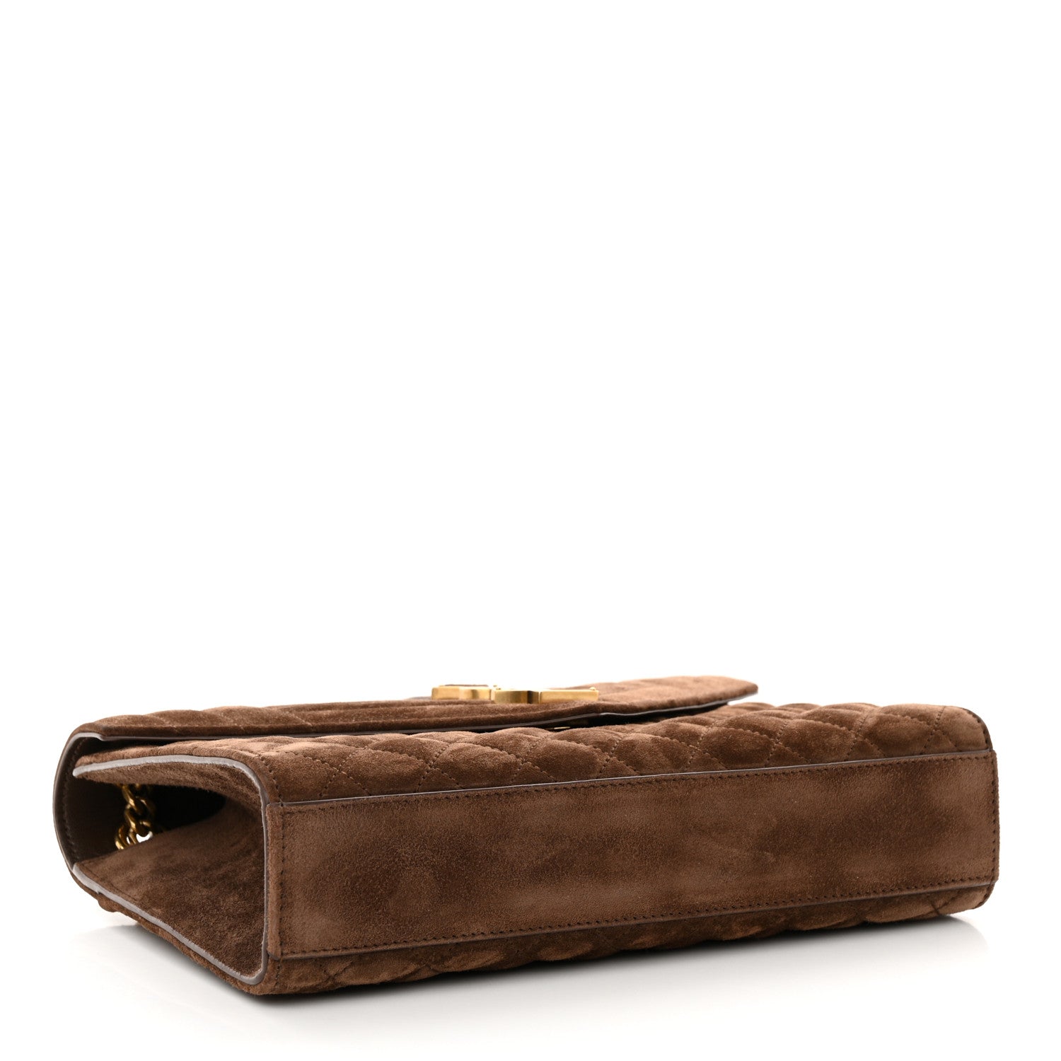 Saint Laurent Suede Mixed Matelasse Triquilt Medium Monogram Envelope Satchel Bark Brown 4 of 12