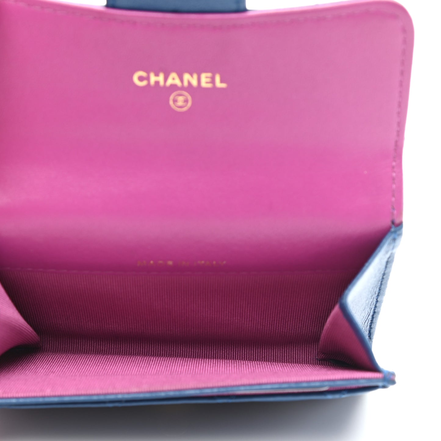 Lambskin Quilted Flap Card Holder Wallet Blue Pink