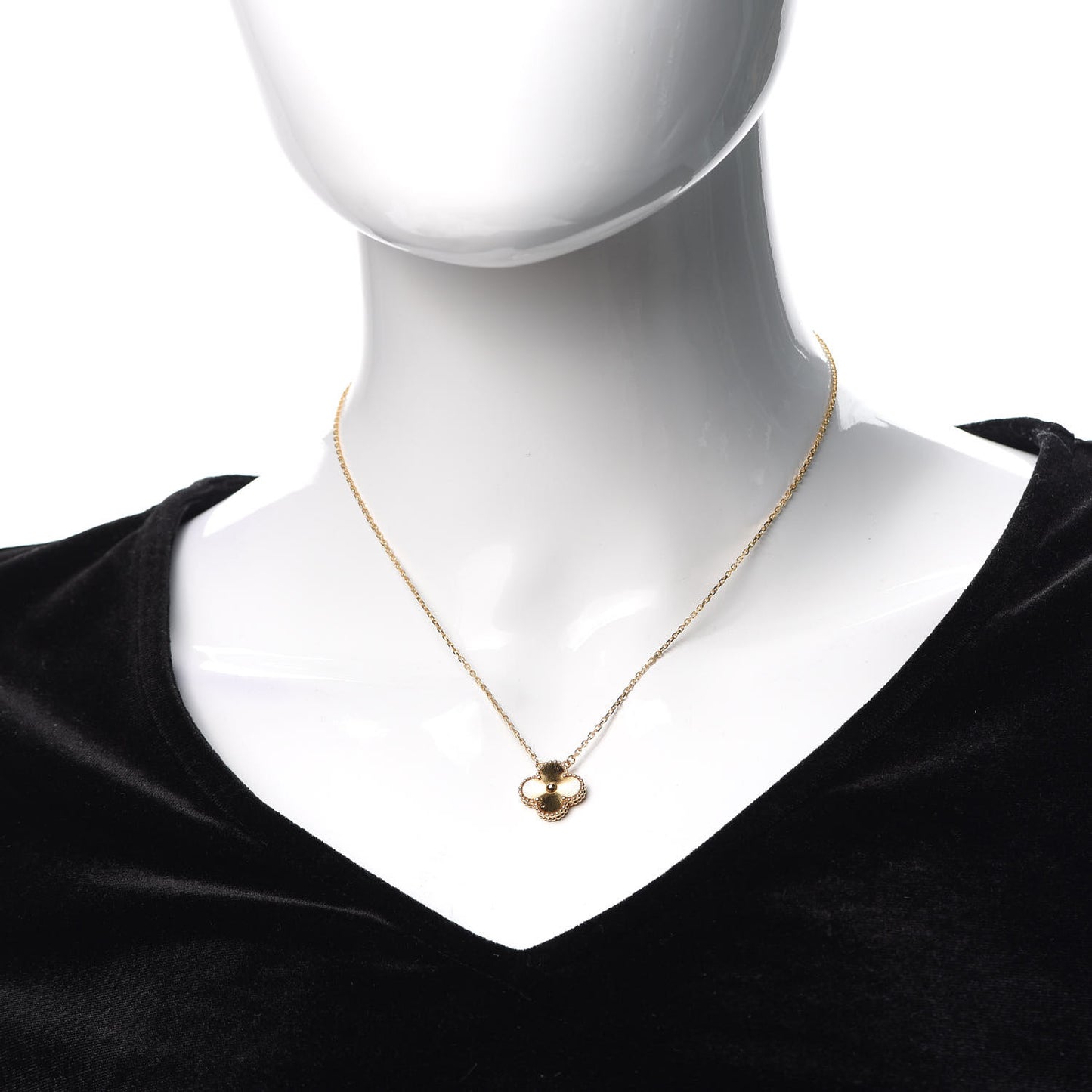 18K Yellow Gold Guilloche Vintage Alhambra Pendant Necklace