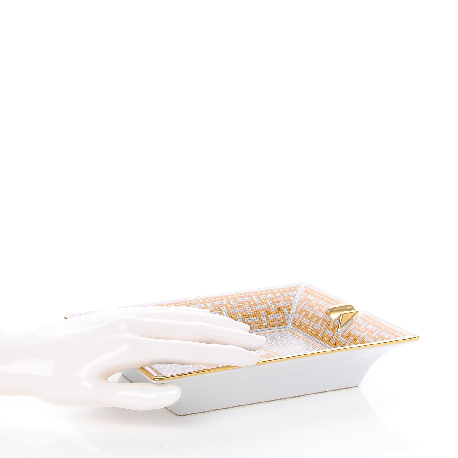 Hermes Porcelain Mosaique Au 24 Gold Ashtray 3 of 5