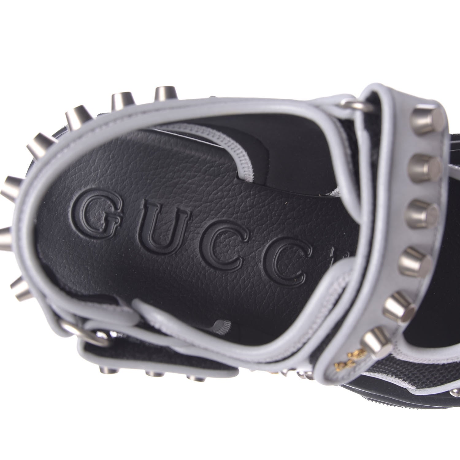Gucci Technical Canvas Calfskin Reflective Studded Mens Aguru Sandals 8 Silver Black 8 of 10
