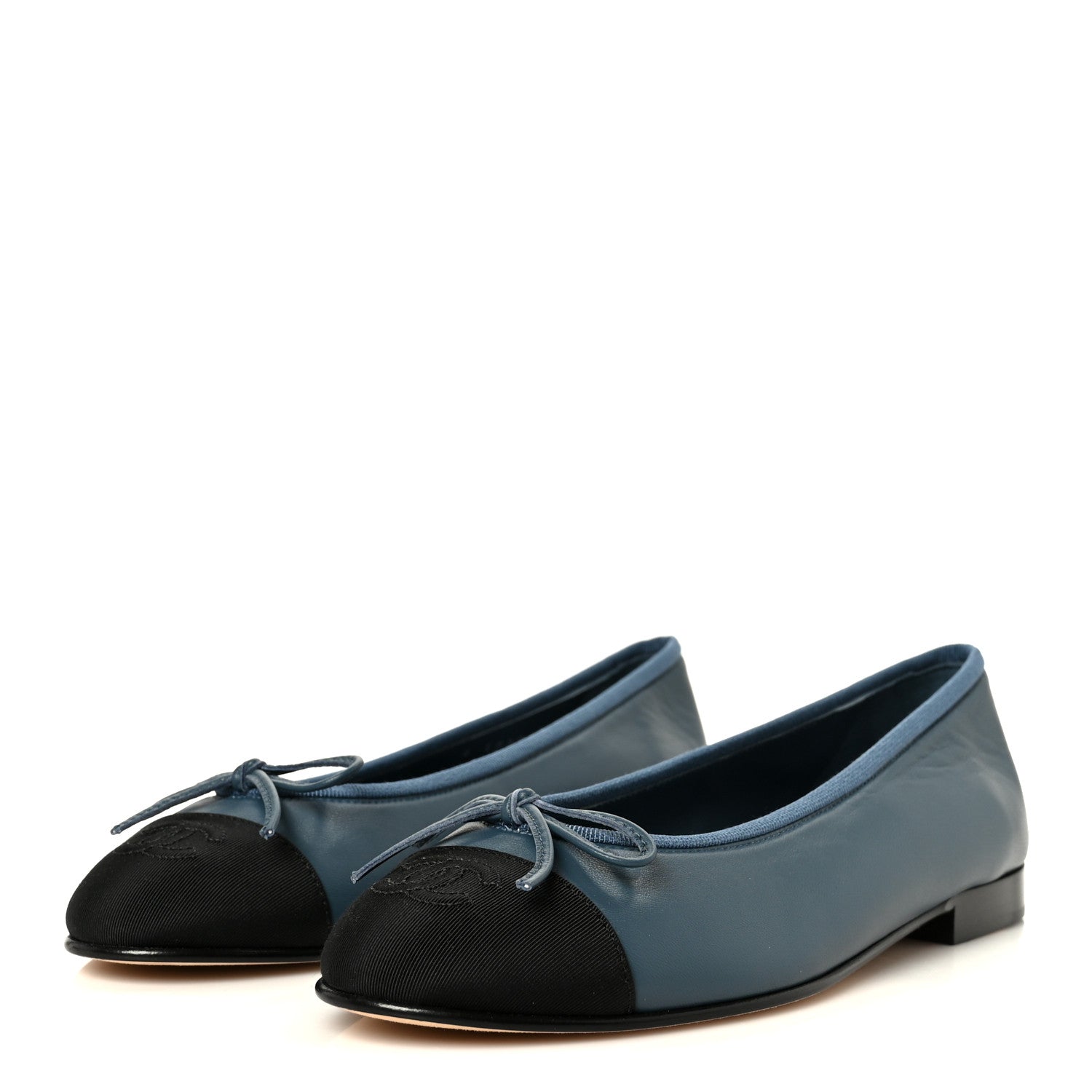Chanel Lambskin Grosgrain Cap Toe CC Ballerina Flats 37.5 Dark Blue Black 4 of 10