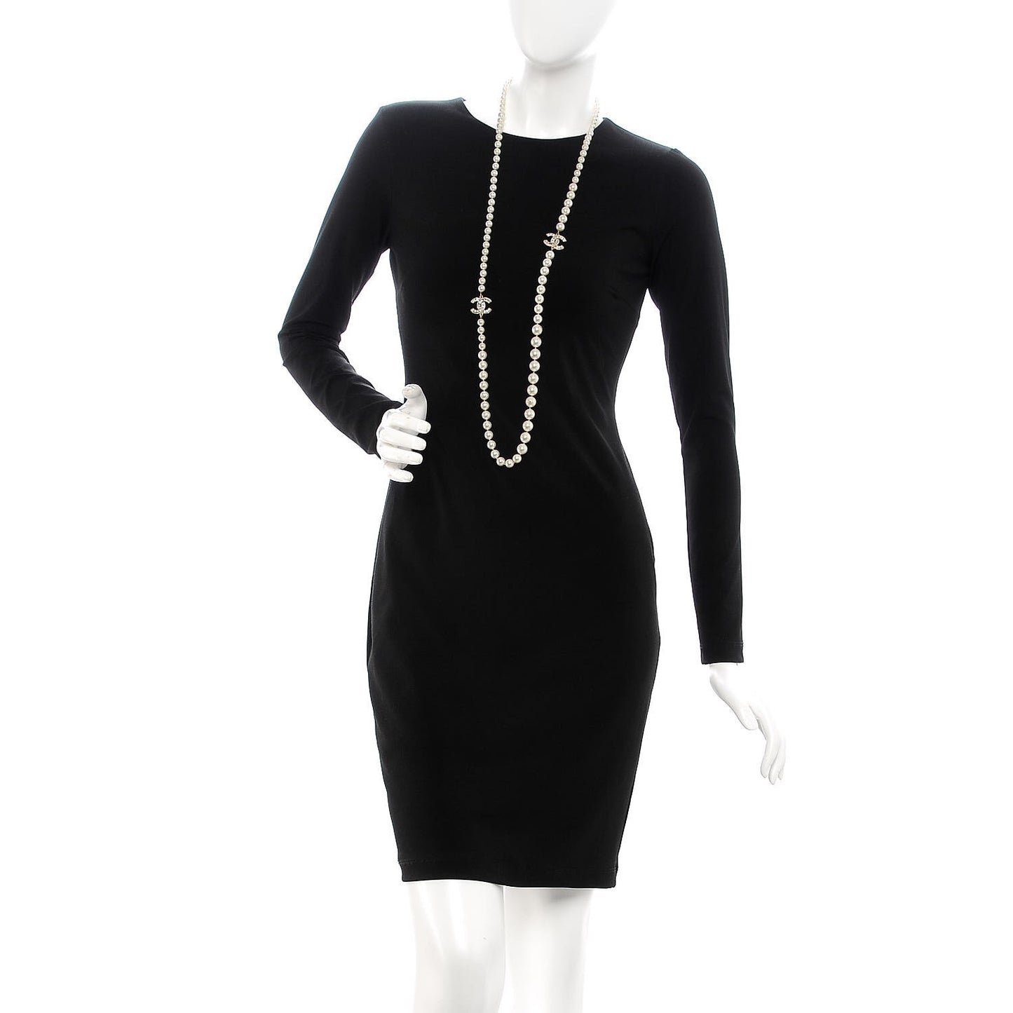 Graduated Pearl Crystal CC Long Necklace Light Gold
