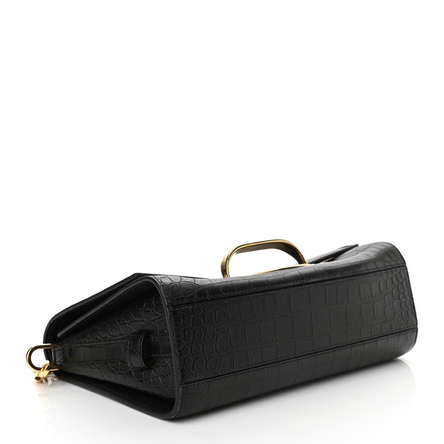 Calfskin Crocodile Embossed The Story Shoulder Bag Black