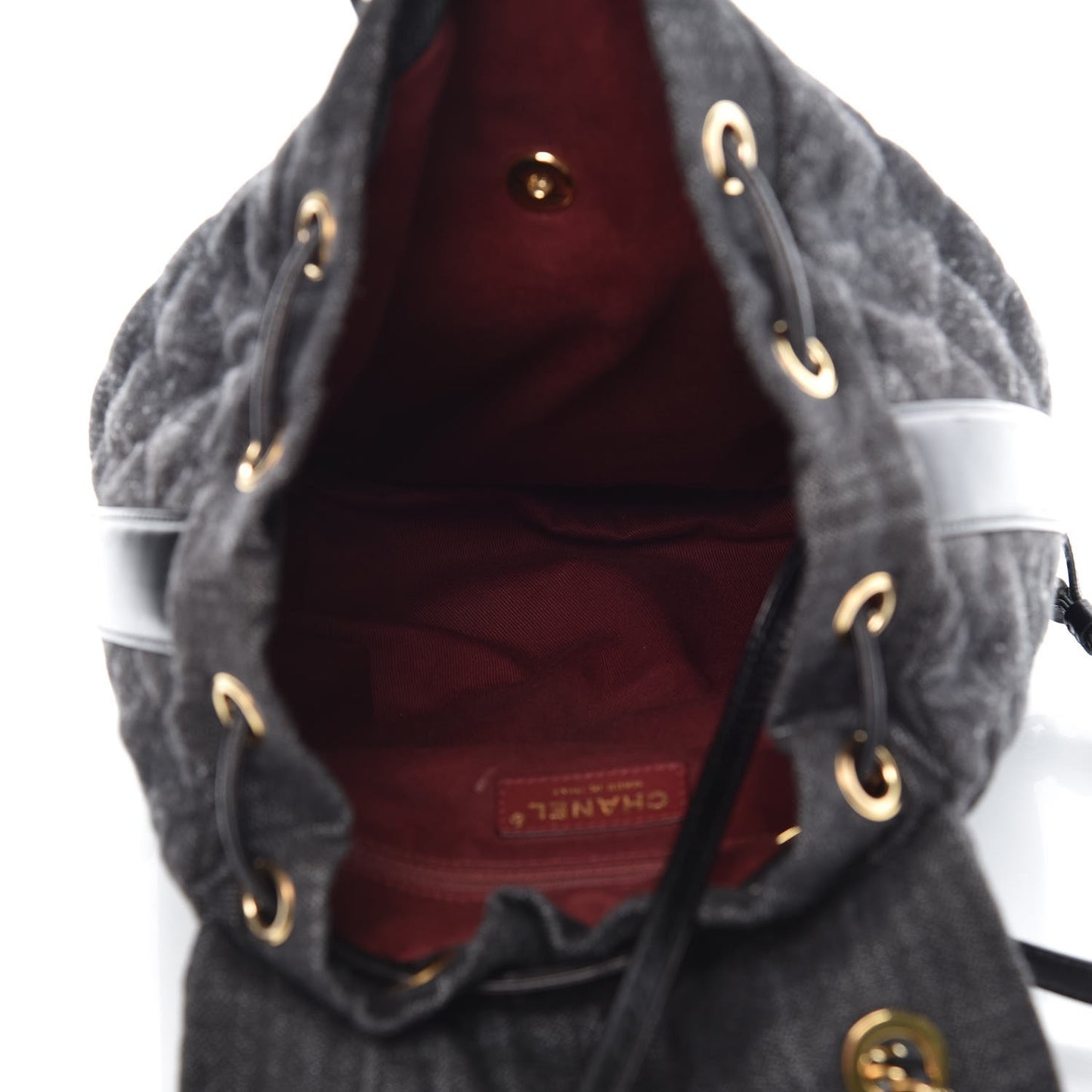 Denim Calfskin Quilted Backpack Dark Grey Black