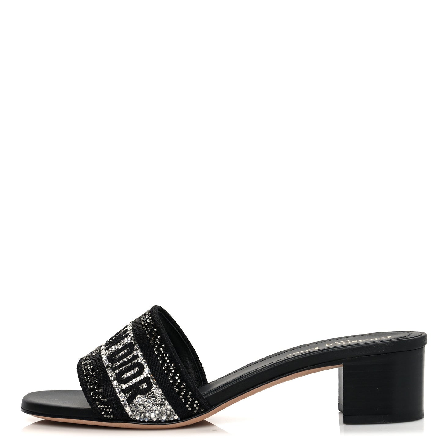 Canvas Crystal Embroidered Dway 40mm Slide Sandals 38 Black
