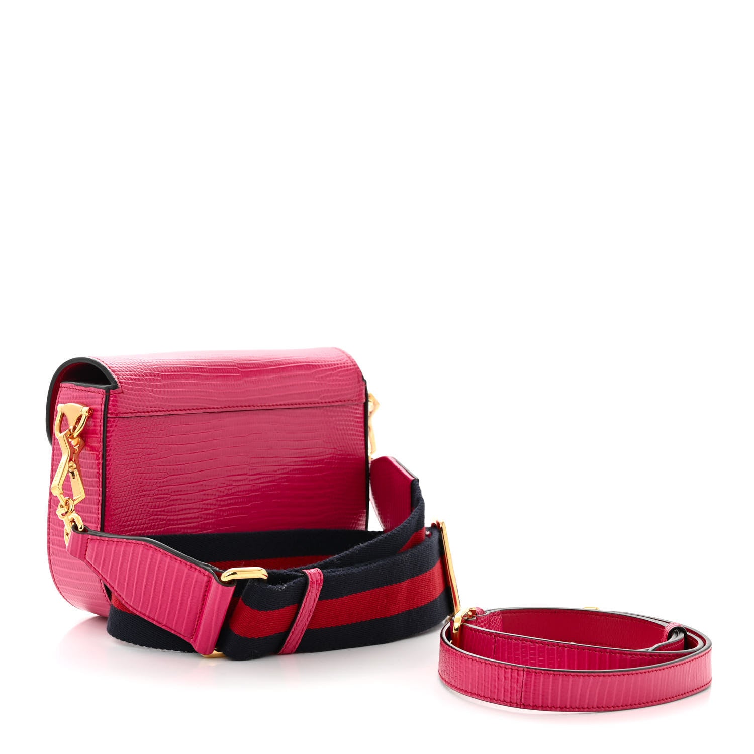 Gucci Lizard Web Mini Horsebit 1955 Shoulder Bag Pink 3 of 9