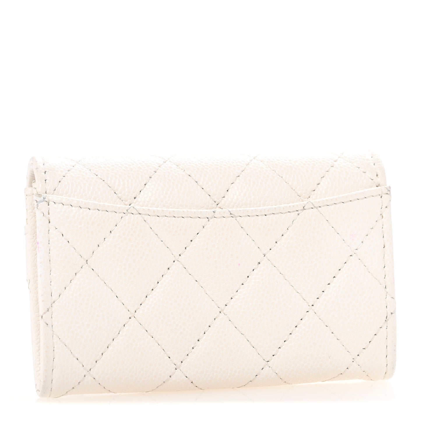 Caviar Quilted Flap Card Holder Wallet White