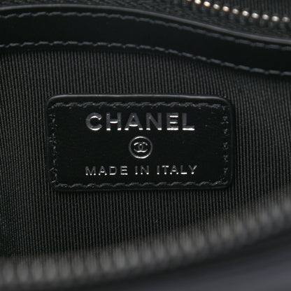 Chanel Shiny Calfskin Crystal Pearl Logo Cosmetic Case Black 6 of 7