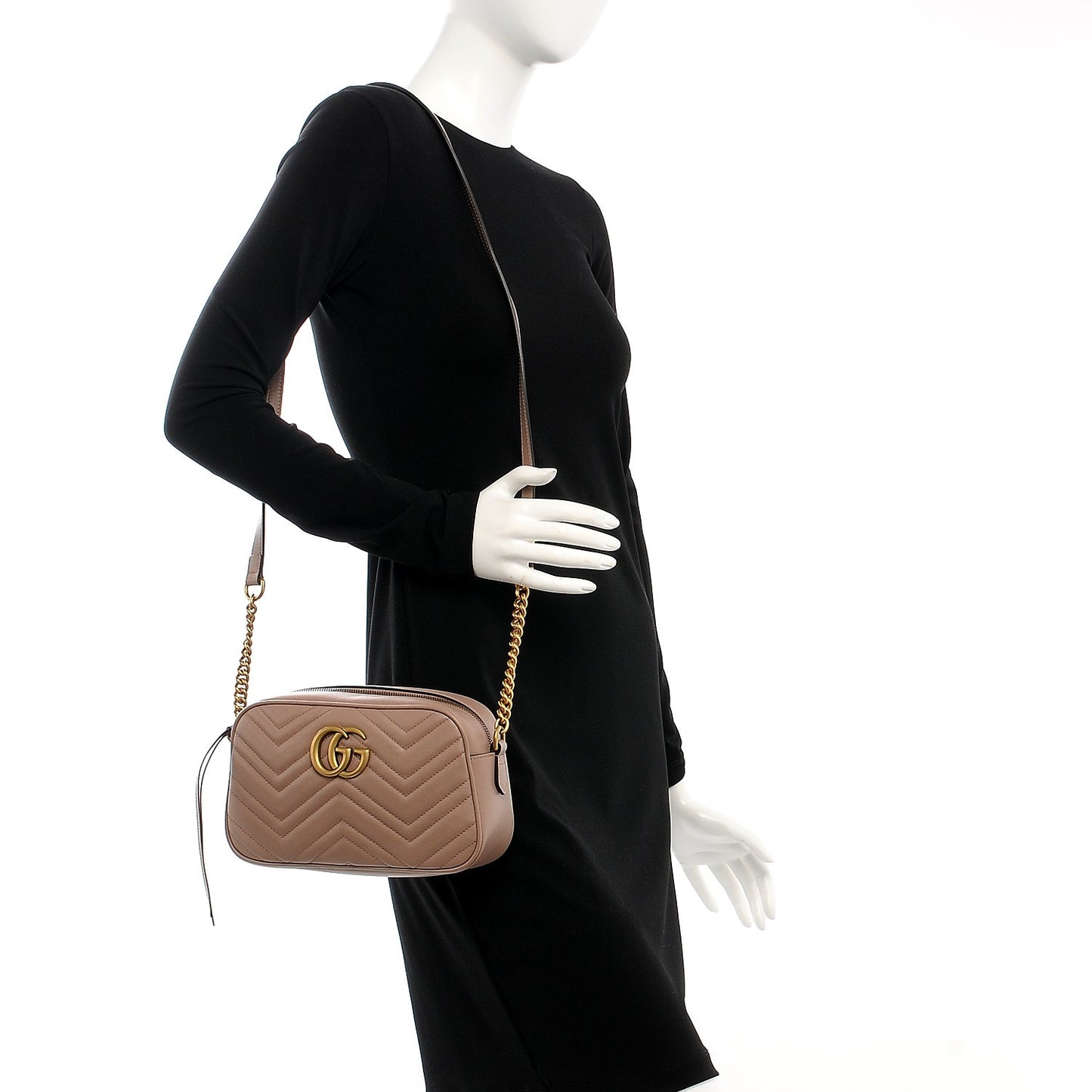 Calfskin Matelasse Small GG Marmont Chain Shoulder Bag Taupe