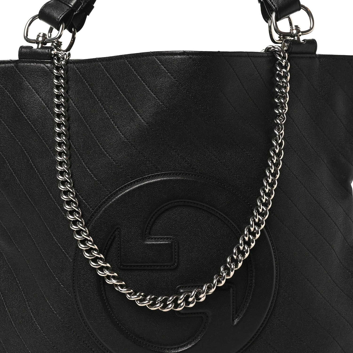 Gucci Sakai Be Green Calfskin Diagonal Stitched Medium Blondie Tote Black 8 of 11