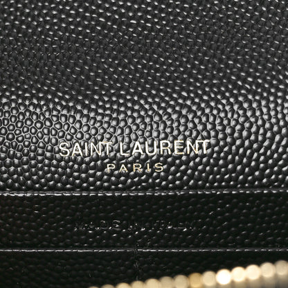 Saint Laurent Grain De Poudre Matelasse Chevron Monogram Envelope Chain Wallet Black 6 of 9