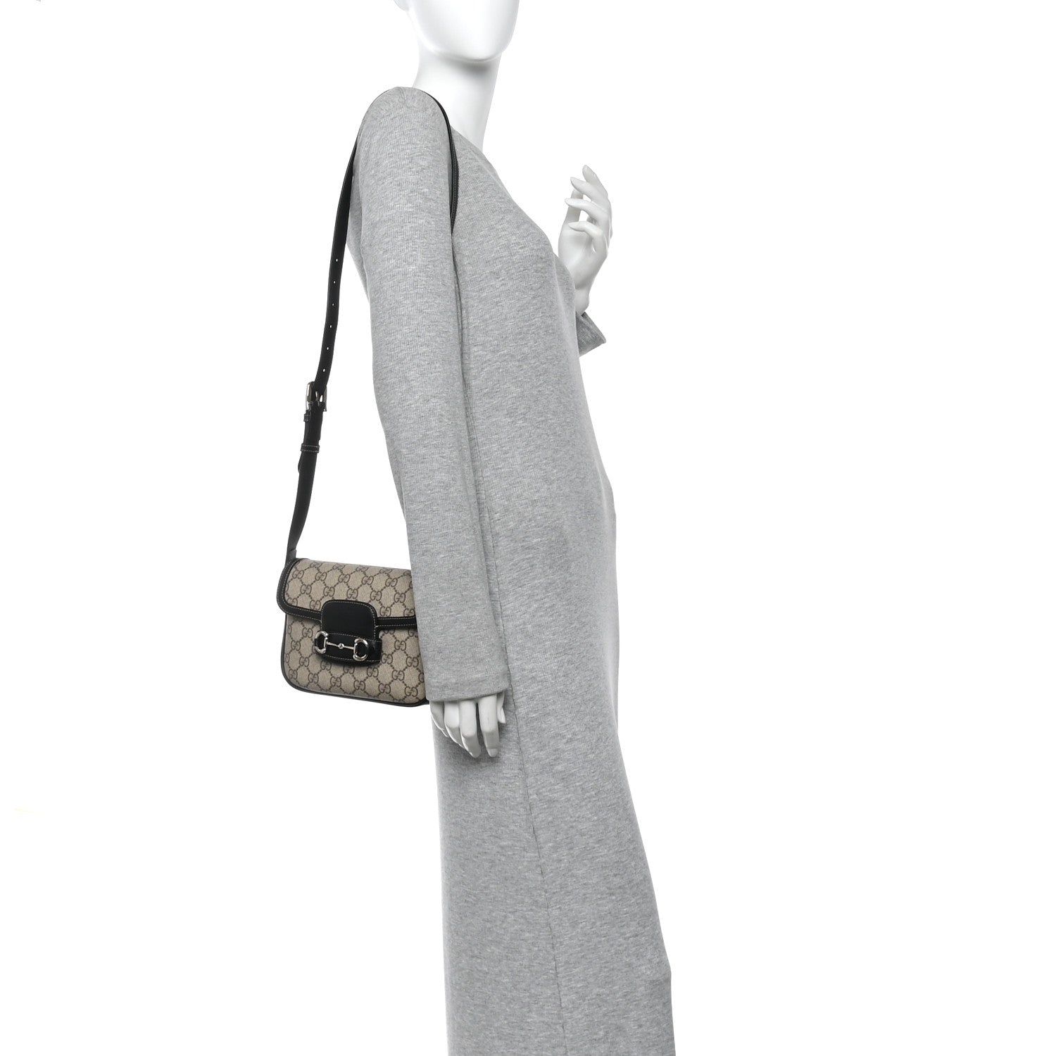 Gucci GG Supreme Monogram Horsebit 1955 Soft Small Shoulder Bag Beige Black 2 of 10