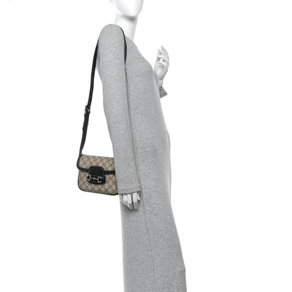 Gucci GG Supreme Monogram Horsebit 1955 Soft Small Shoulder Bag Beige Black 2 of 10