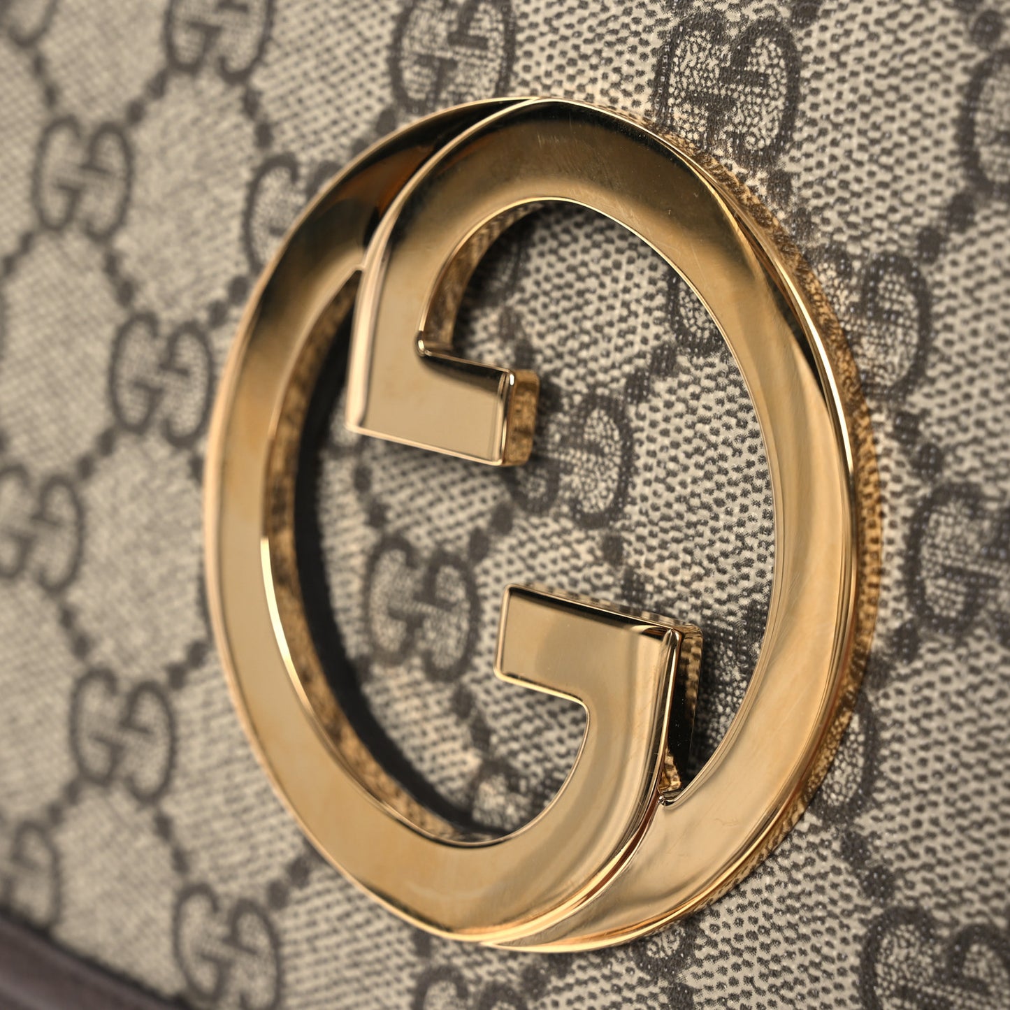 GG Supreme Monogram Textured Dollar Calfskin Mini Blondie Chain Shoulder Flap Bag Beige Ebony New Acero