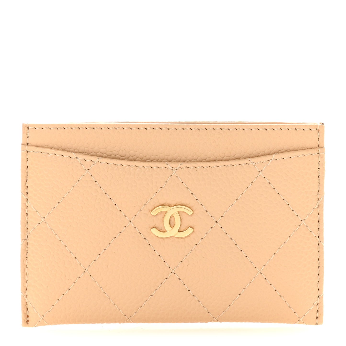 Caviar Quilted Card Holder Light Beige