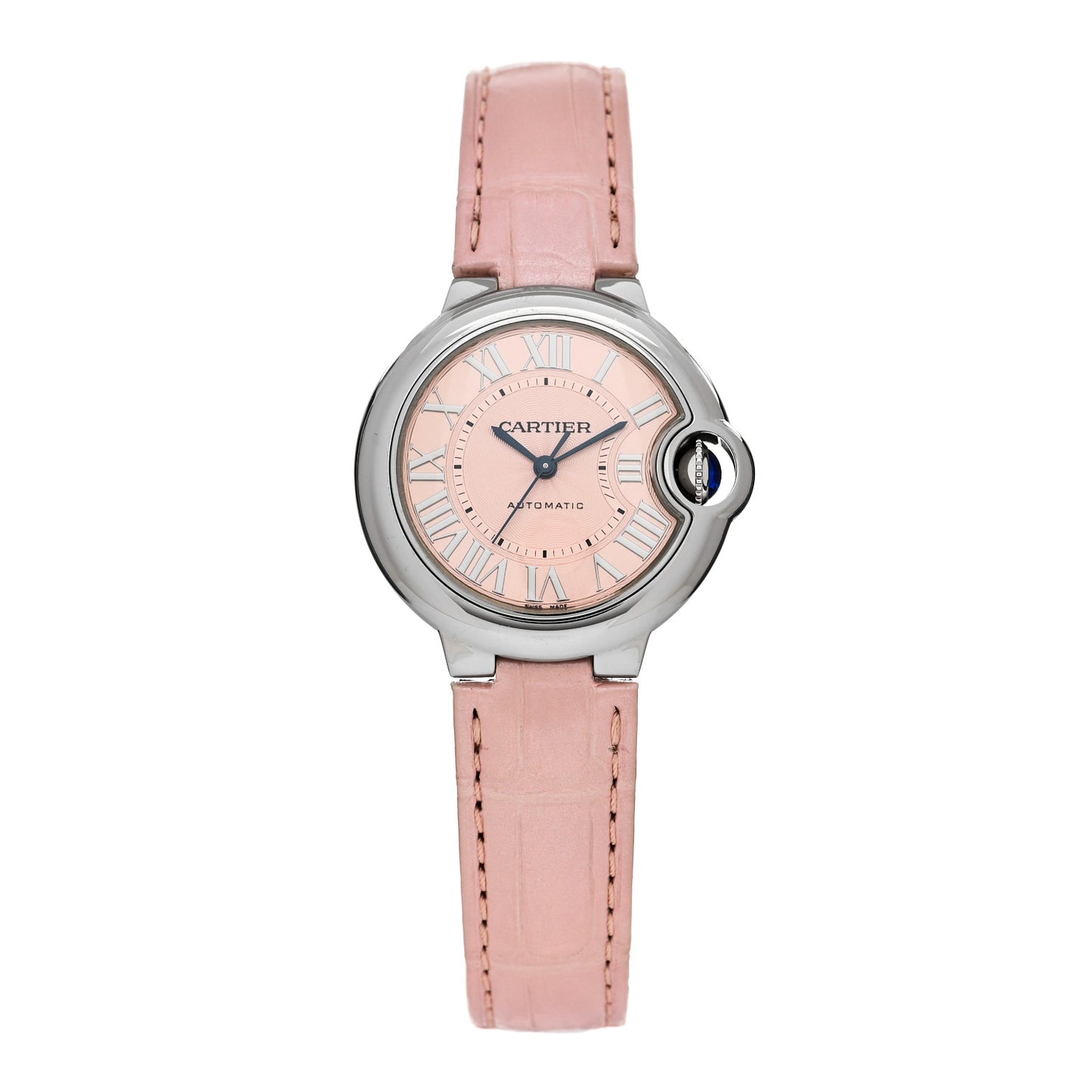 Stainless Steel Alligator 33mm Ballon Bleu De Cartier Automatic Watch Pink