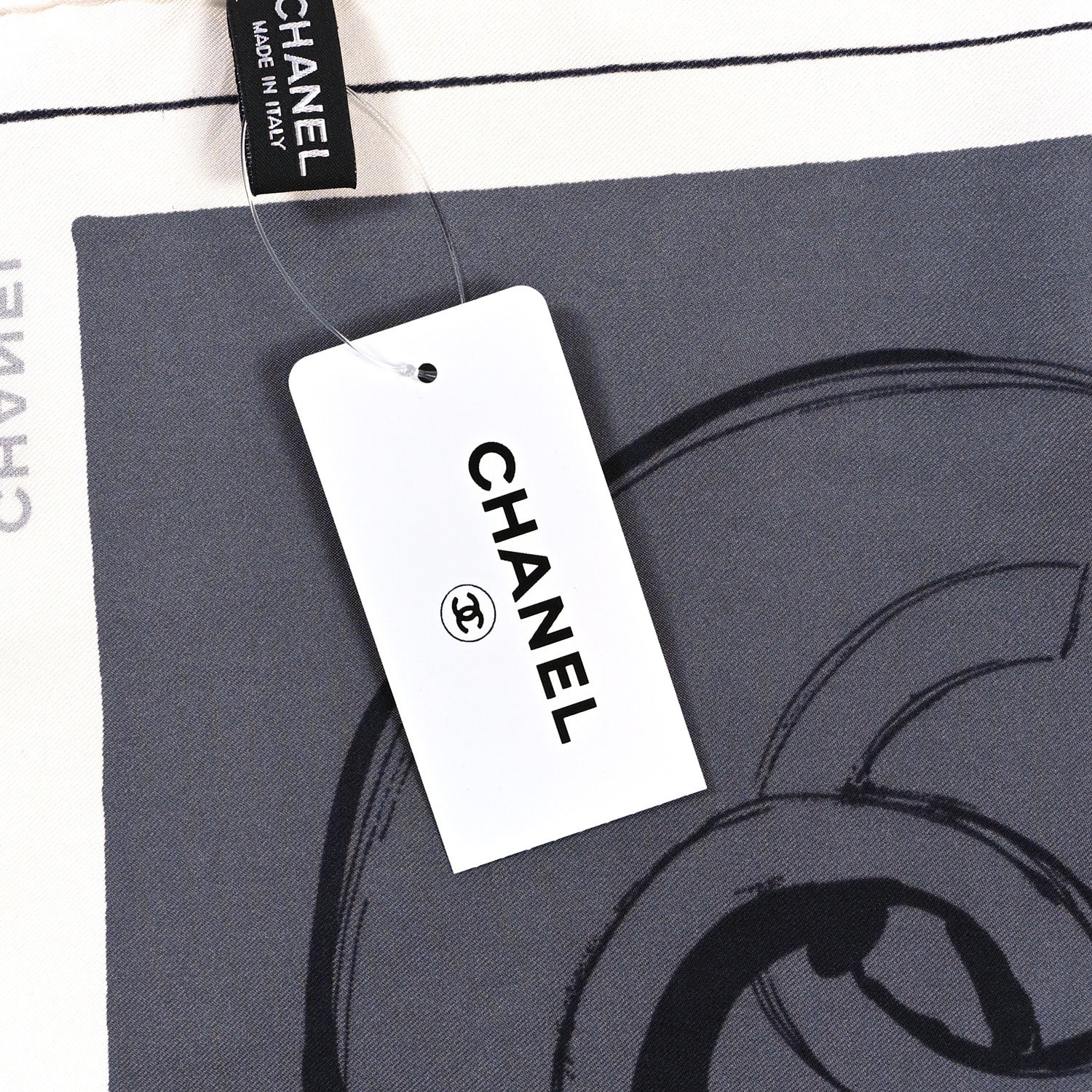 Chanel Silk Camellia Jacket Flower Print Scarf Dark White 3 of 3