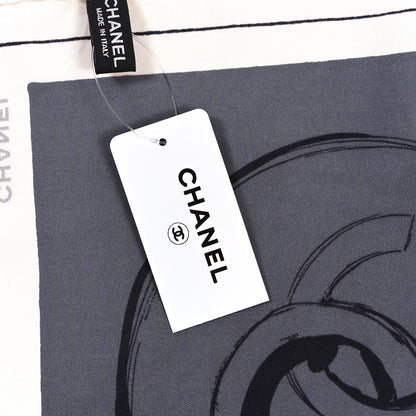 Chanel Silk Camellia Jacket Flower Print Scarf Dark White 3 of 3