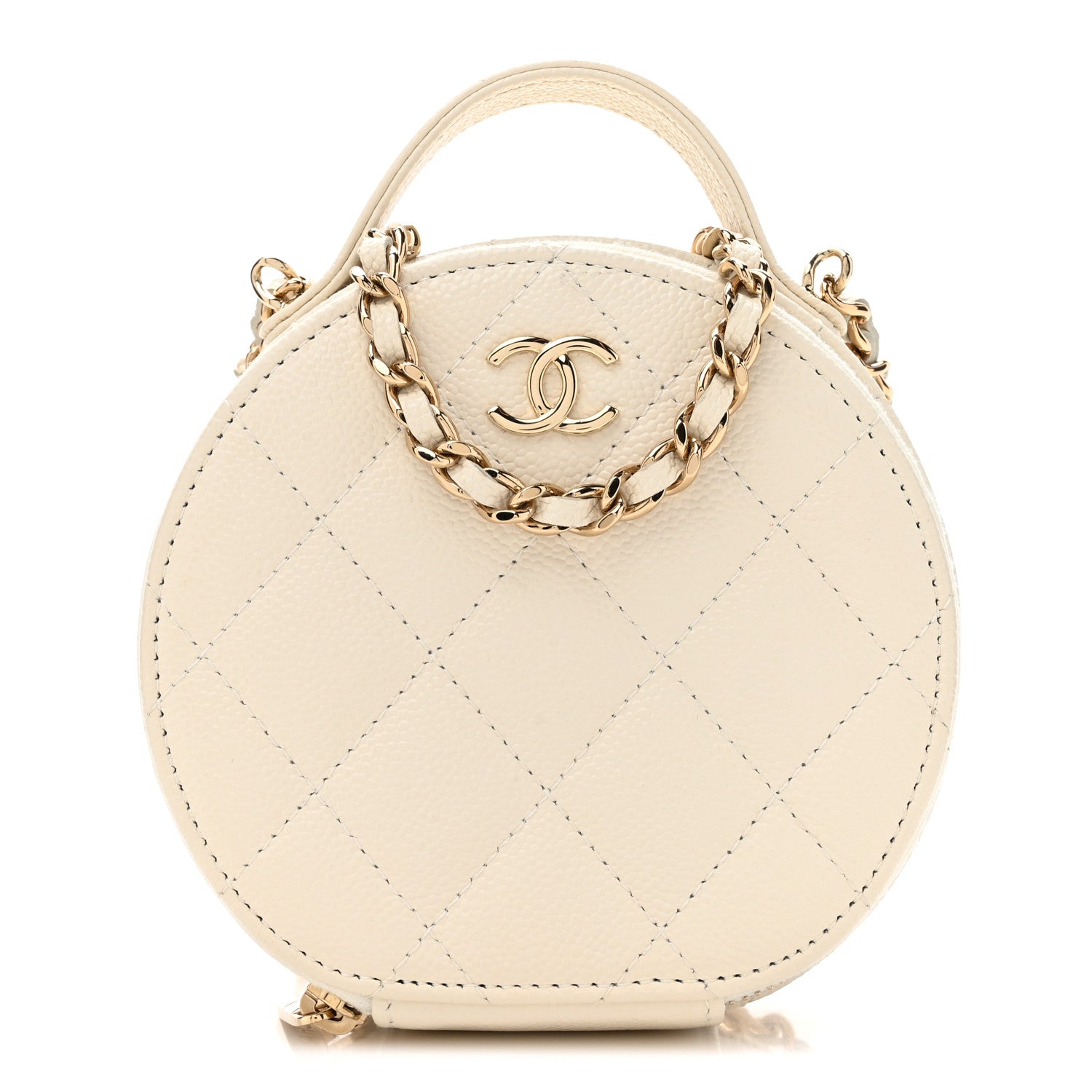 Chanel Caviar Quilted Round Handle With Care Vanity With Chain White 1 of 12