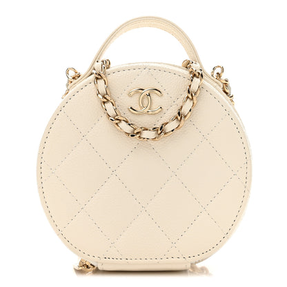 Chanel Caviar Quilted Round Handle With Care Vanity With Chain White 1 of 12