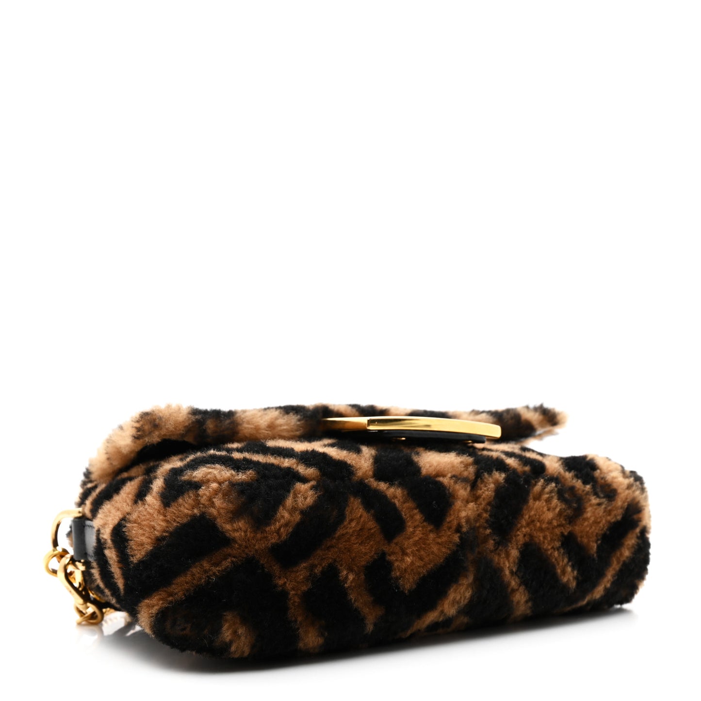 Shearling Vitello Dolce Macro FF 1974 Mini Baguette Tobacco Black