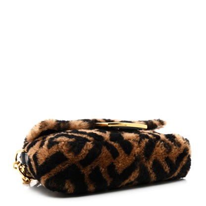 Fendi Shearling Vitello Dolce Macro FF 1974 Mini Baguette Tobacco Black 4 of 10