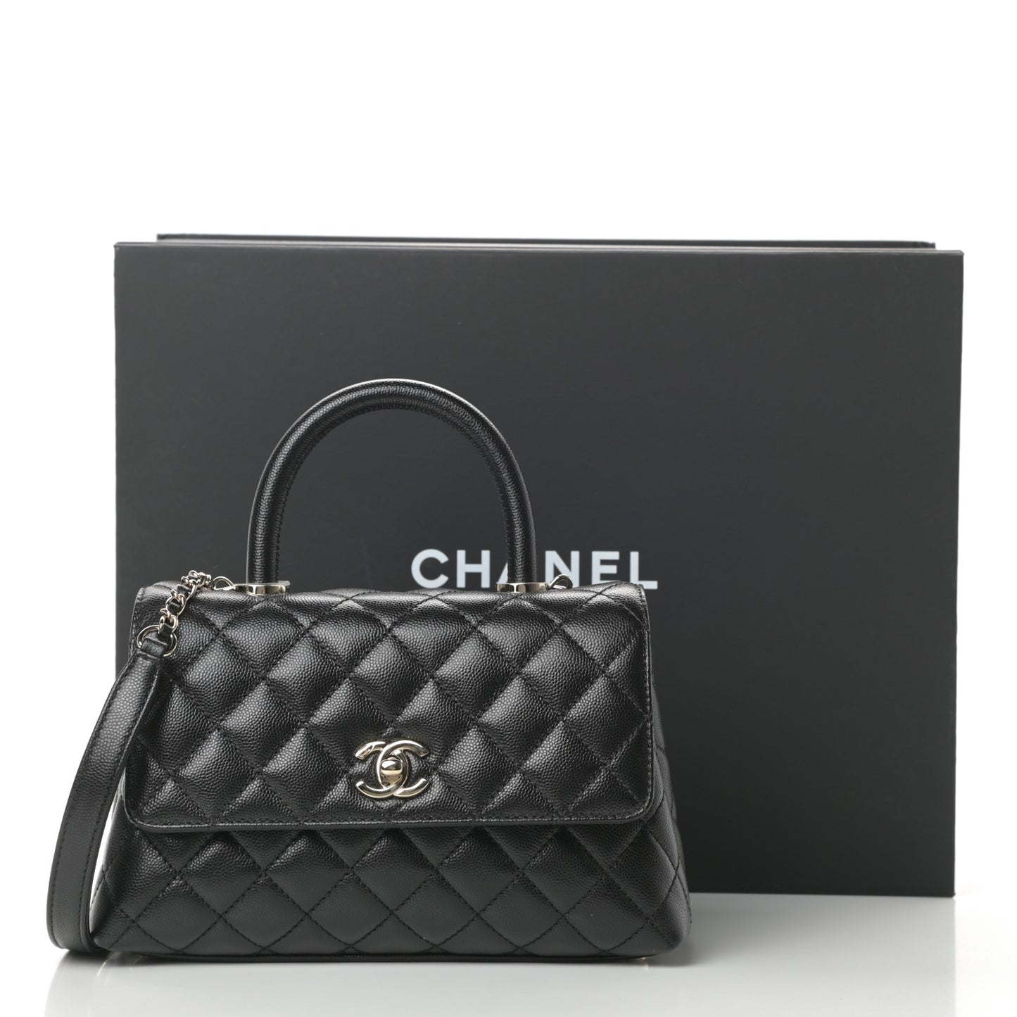 Caviar Quilted Mini Coco Handle Flap Black