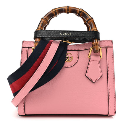 Gucci Textured Dollar Calfskin Web Mini Diana Tote Bag Wild Rose Black 1 of 19