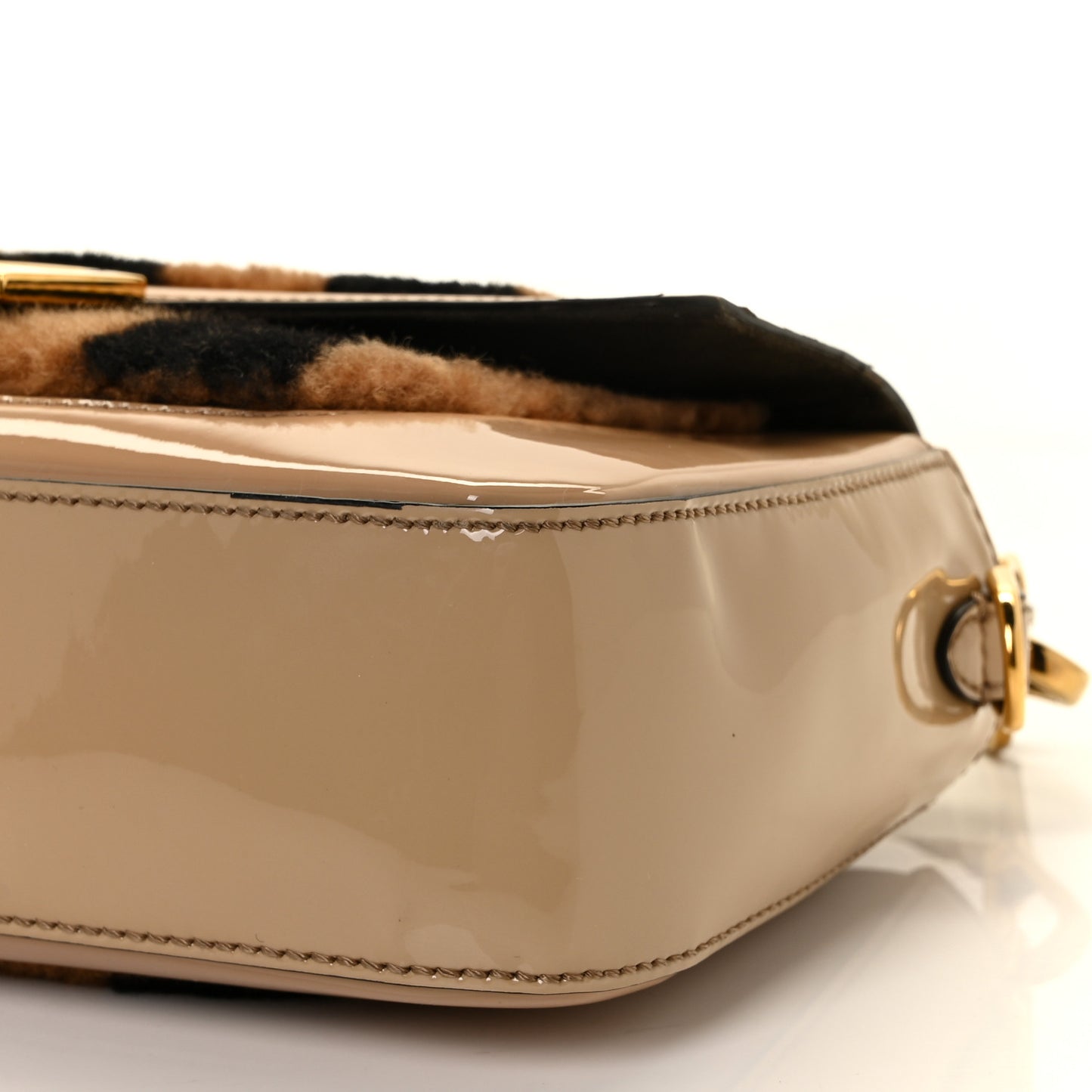 Shearling Vitello Vernice Mou Pequin Striped Baguette Tobacco Black Tortora