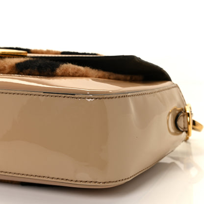 Fendi Shearling Vitello Vernice Mou Pequin Striped Baguette Tobacco Black Tortora 8 of 8